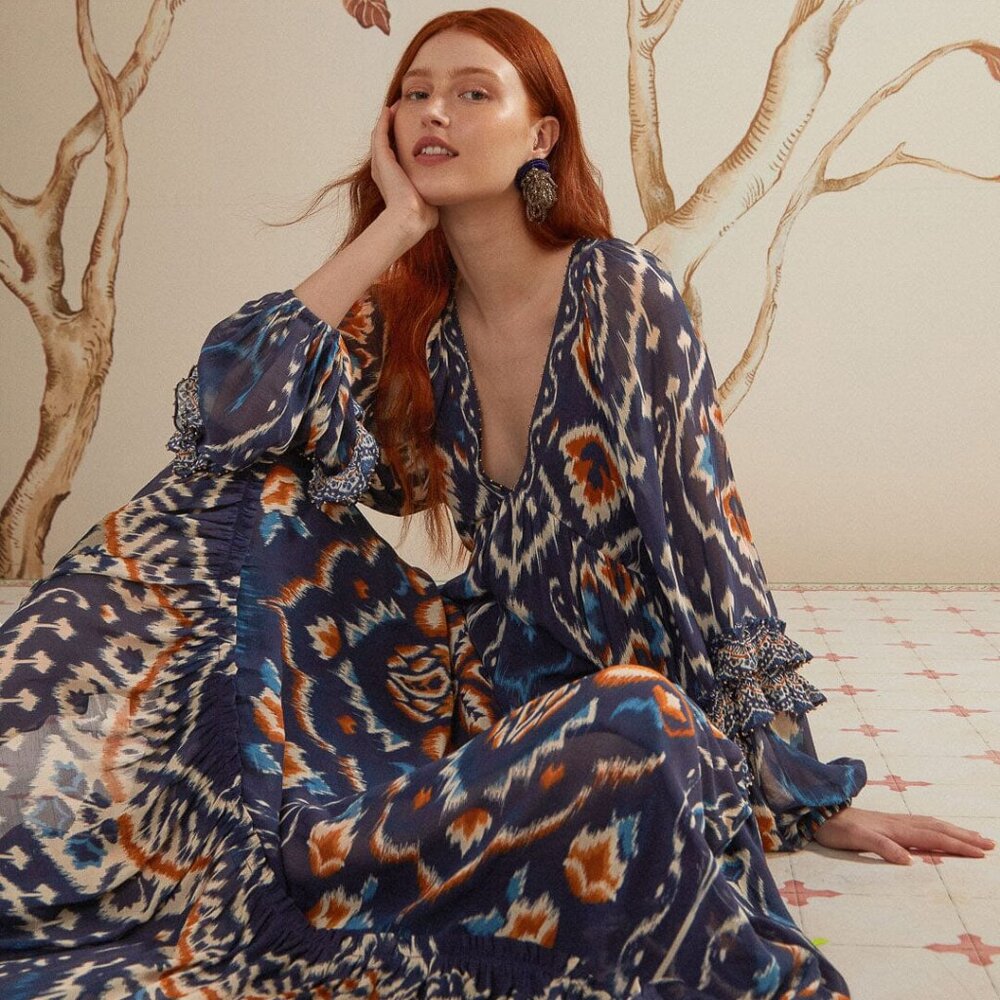 Farm Rio Pineapple Ikat-Inspired Maxi Dress